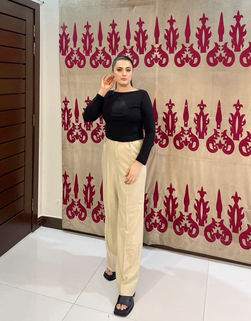 Endurance Cut (Wide Leg Pleated Formal Pant Beige)