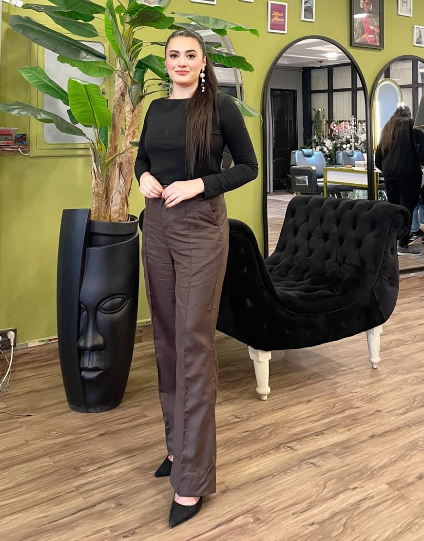 Dawn Stitch (Wide Leg Pintex Pleated Dress Pant Chocolate Brown)