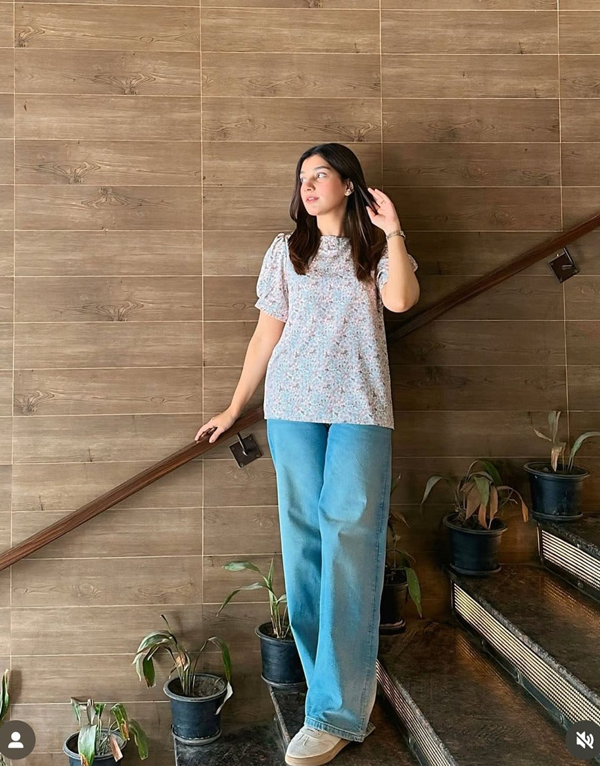 High Rise Wide Leg Jeans Stone Blue