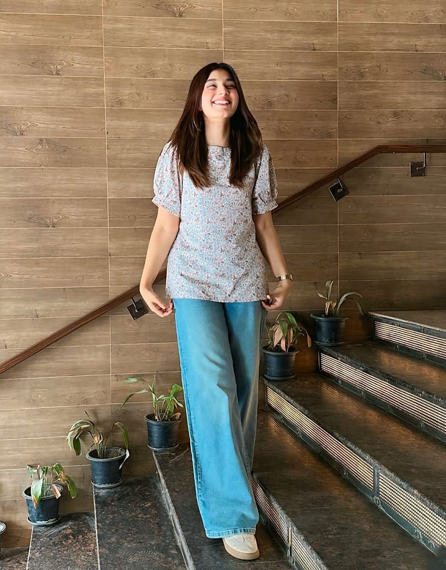 High Rise Wide Leg Jeans Stone Blue