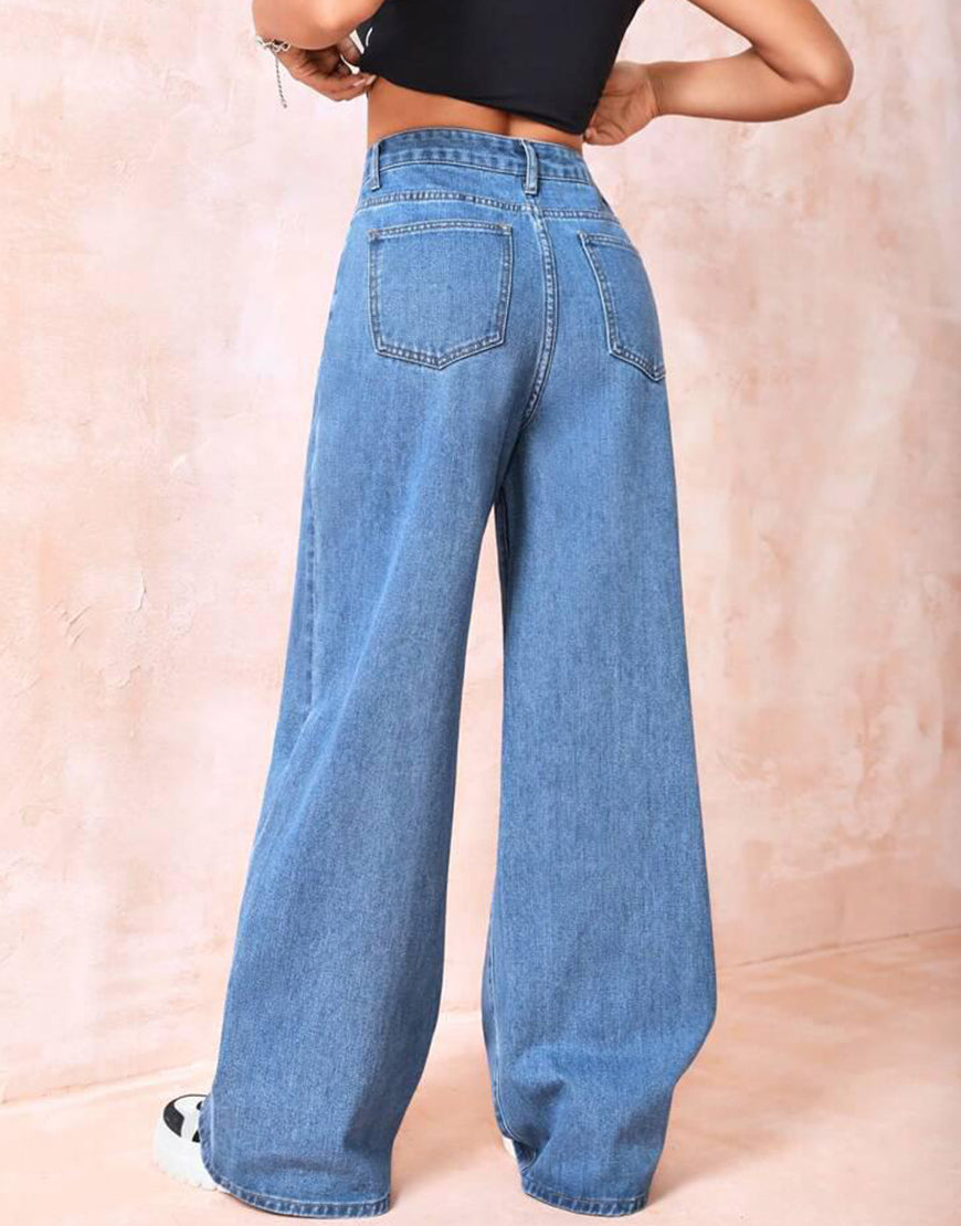 Super Wide Leg Jeans Mid Blue