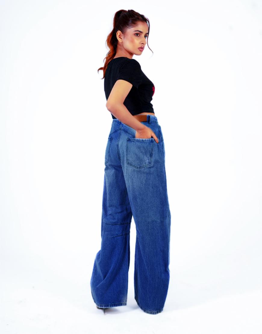 High Rise Dark Wash Barrel Jeans