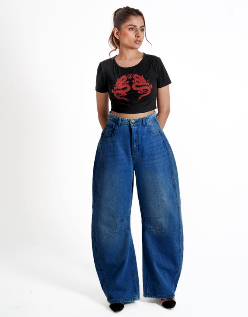 High Rise Dark Wash Barrel Jeans