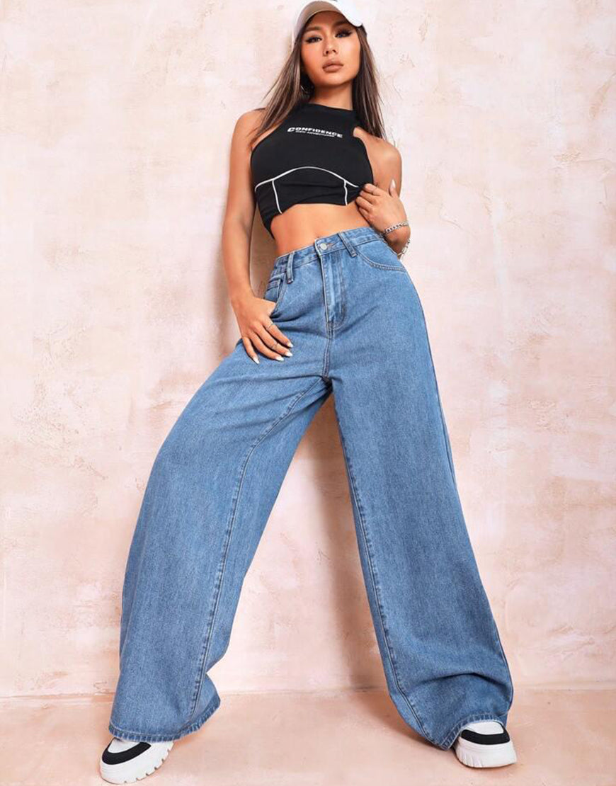 Super Wide Leg Jeans Mid Blue