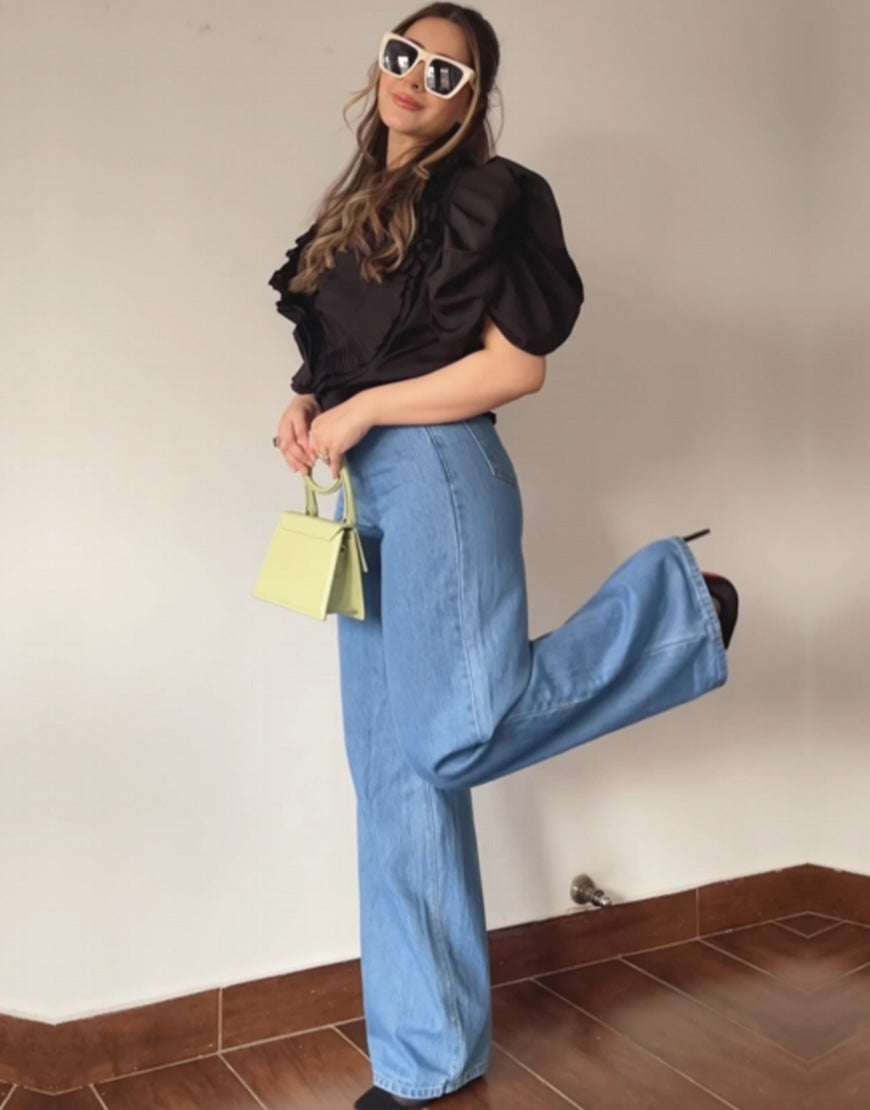 Super Wide Leg Jeans Mid Blue
