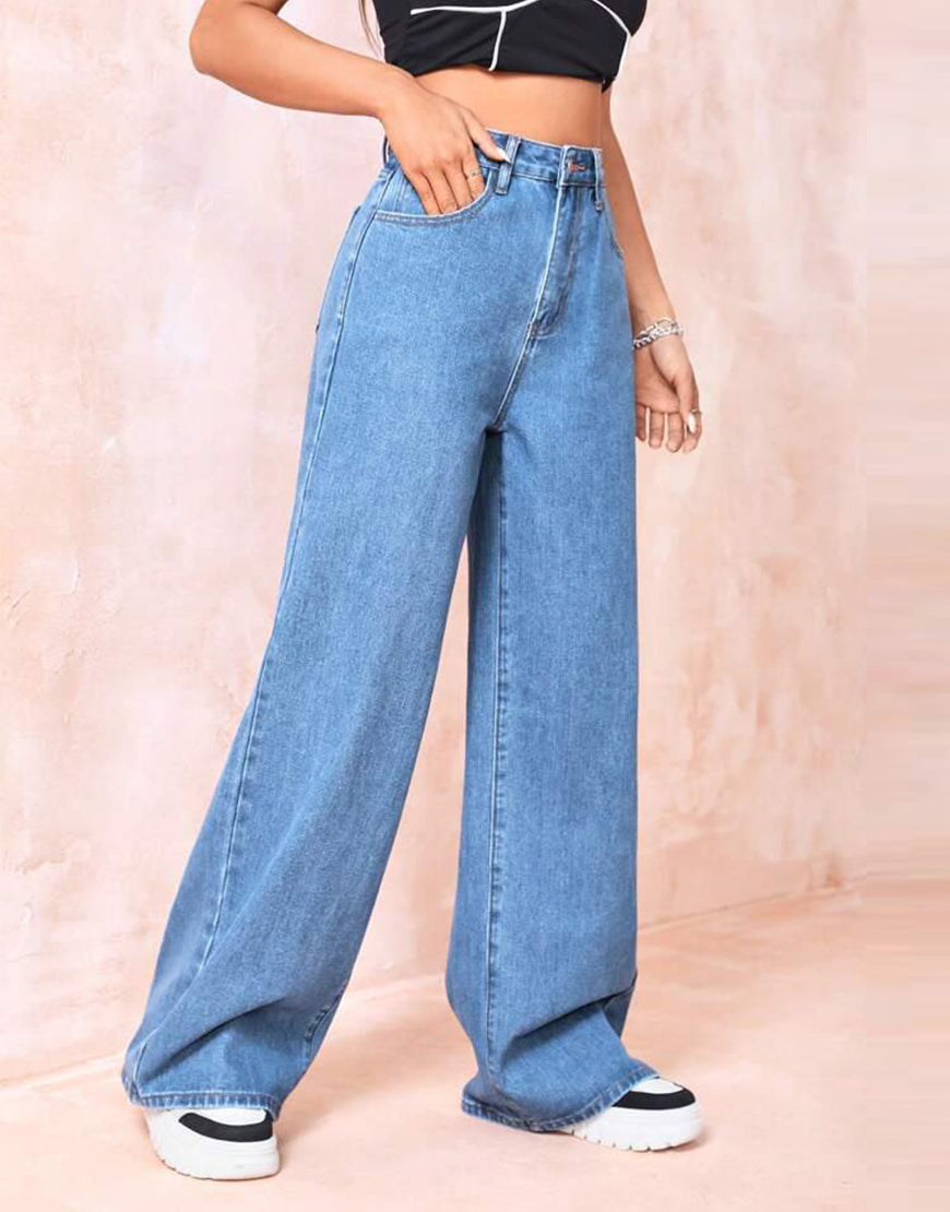 Super Wide Leg Jeans Mid Blue