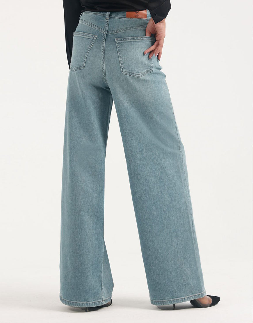 High Rise Wide Leg Faded Jeans Mid Wash