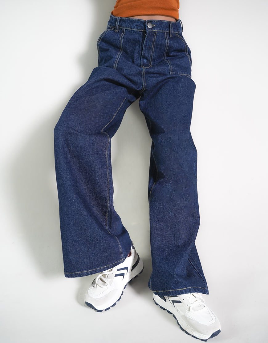 HIGH RISE WIDE LEG FLAP POCKET JEANS STONE BLUE