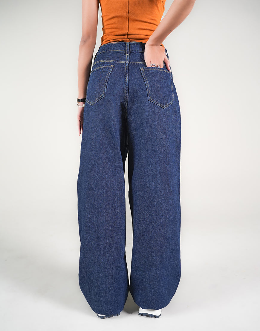 HIGH RISE WIDE LEG FLAP POCKET JEANS STONE BLUE
