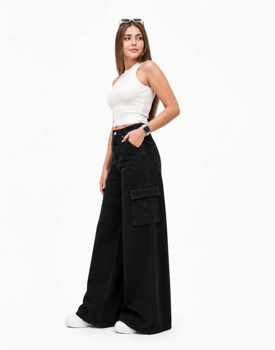 Wide Leg Jeans Cargo Black