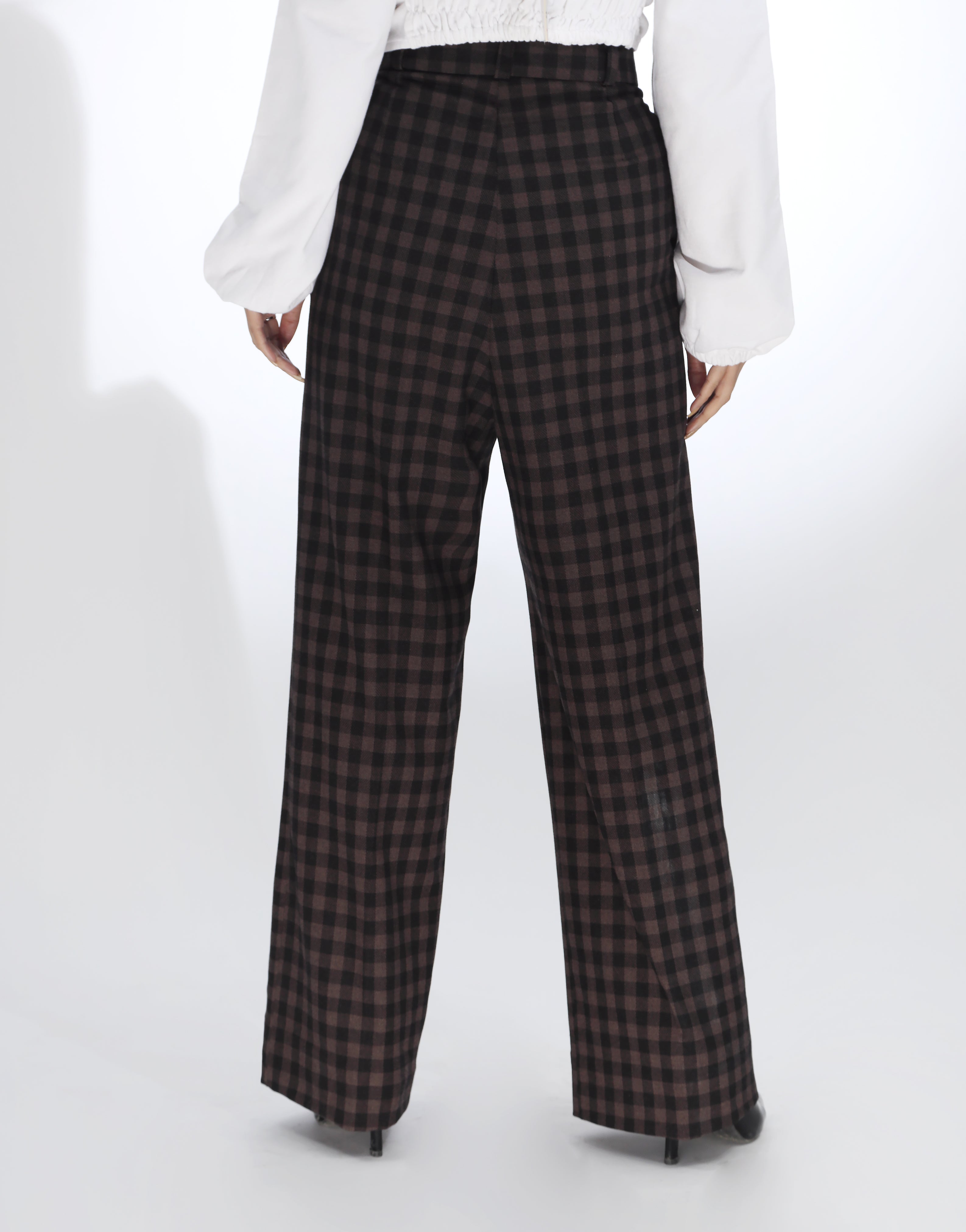 Quiet Strength (Wide Leg Pleated Checked Dress Pant Brown)