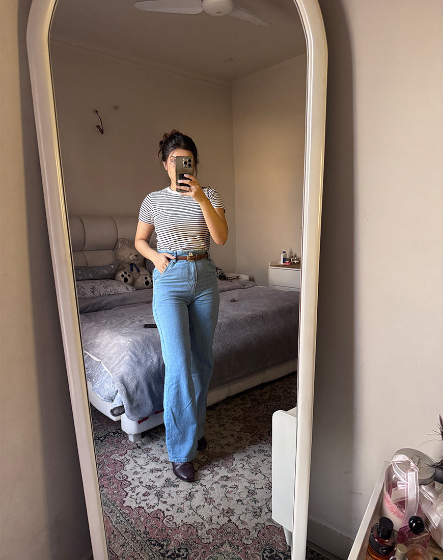 High Rise Wide Leg Cross Pocket Jeans Mid Wash