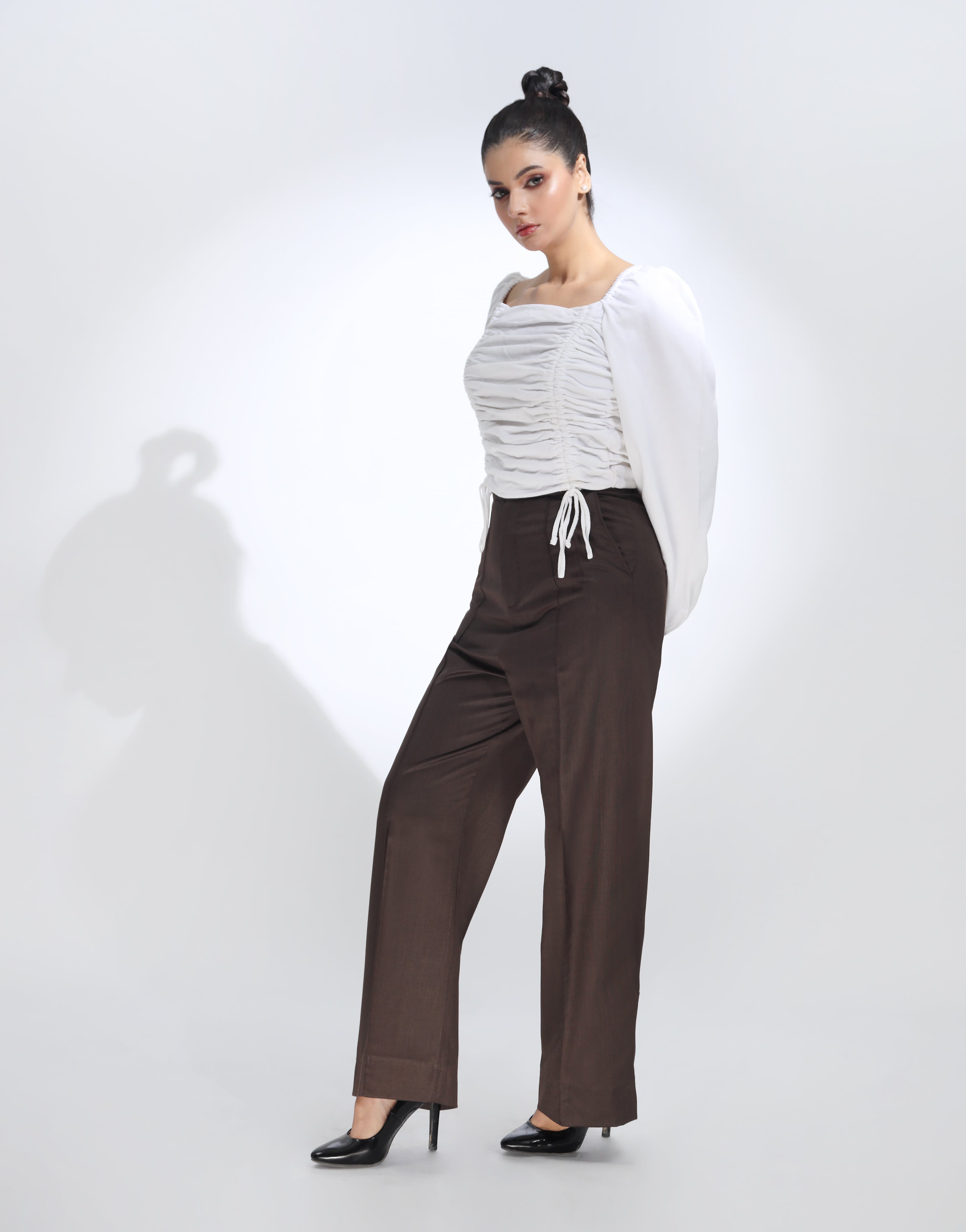 Dawn? Stitch (Wide Leg Pintex Pleated Dress Pant Chocolate Brown)