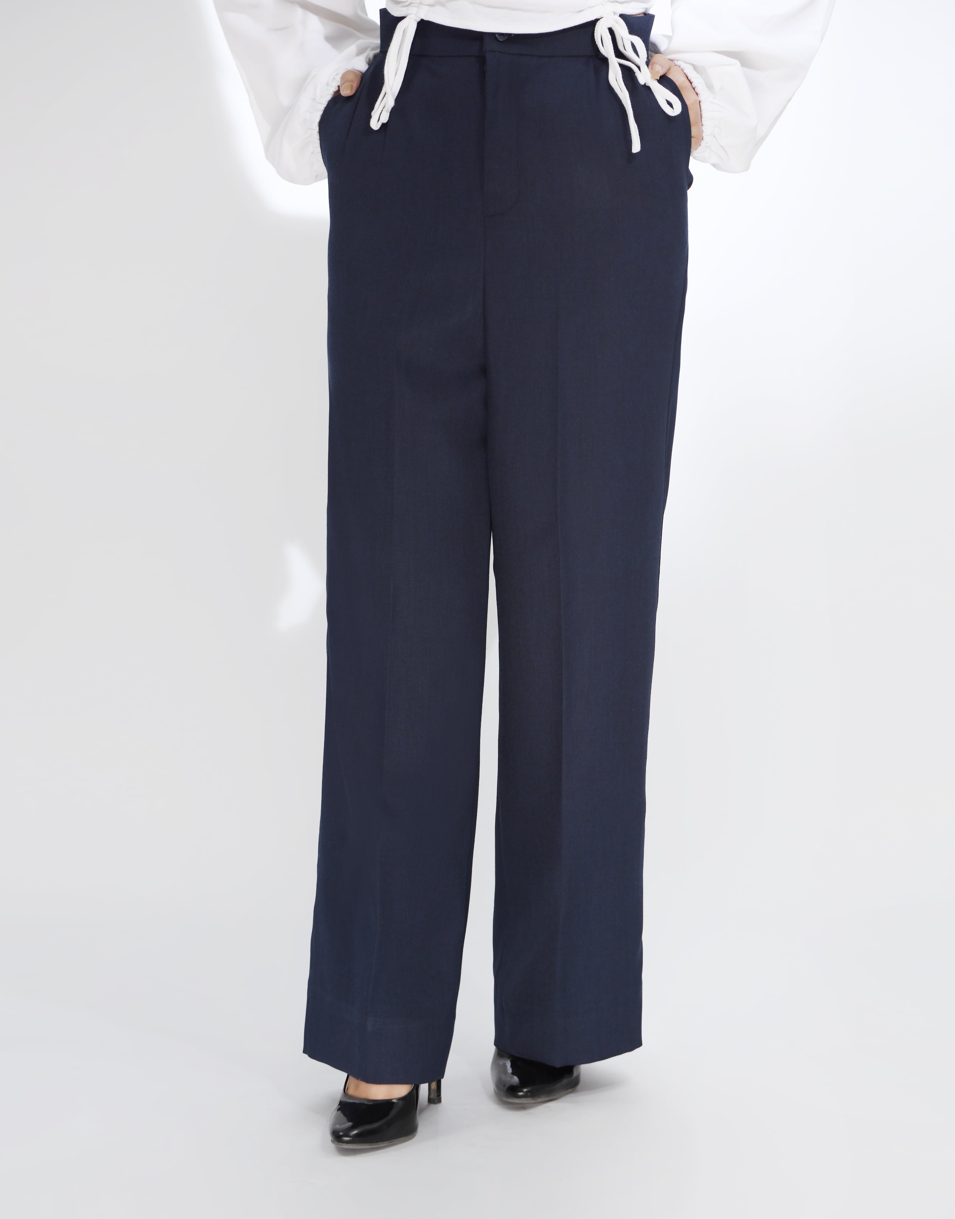 The Midnight Resolve (Wide Leg Pleated Dress Pants Navy Blue)