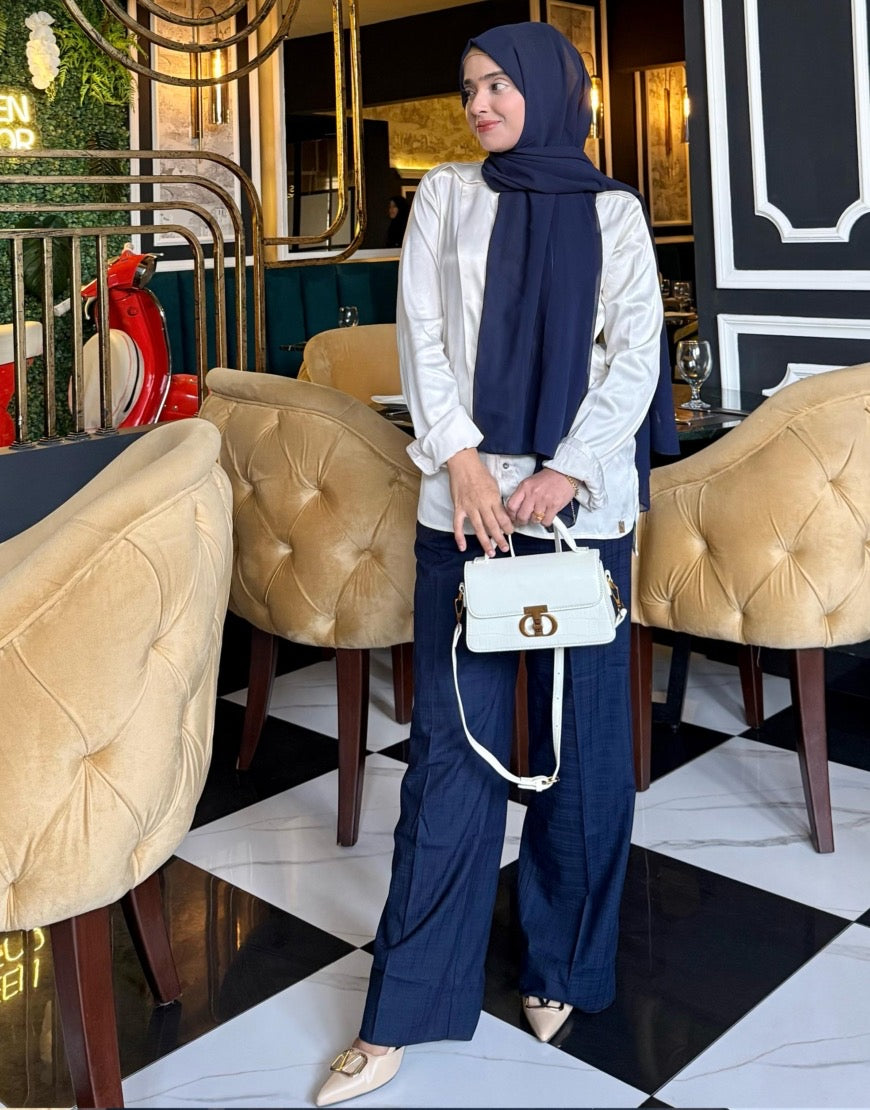 Stormproof (Wide Leg Checked Dress Pant Navy Blue)