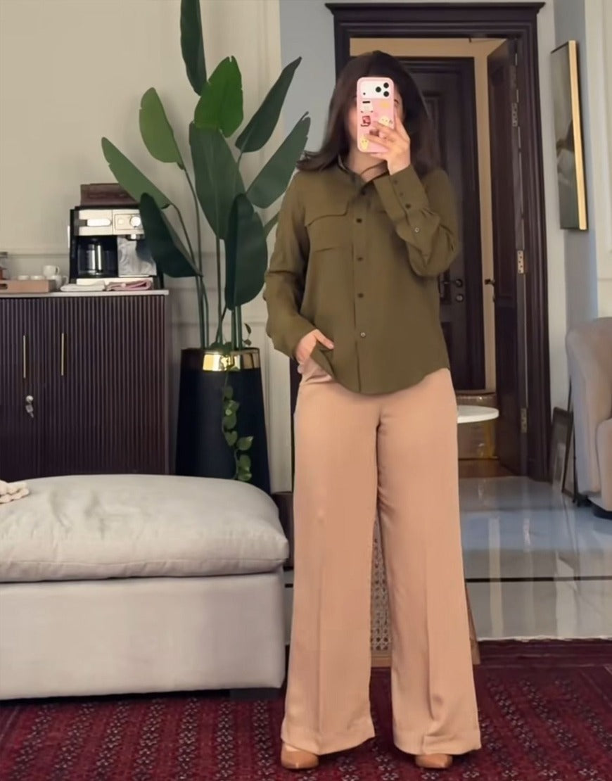 Beige Wide Leg Pants