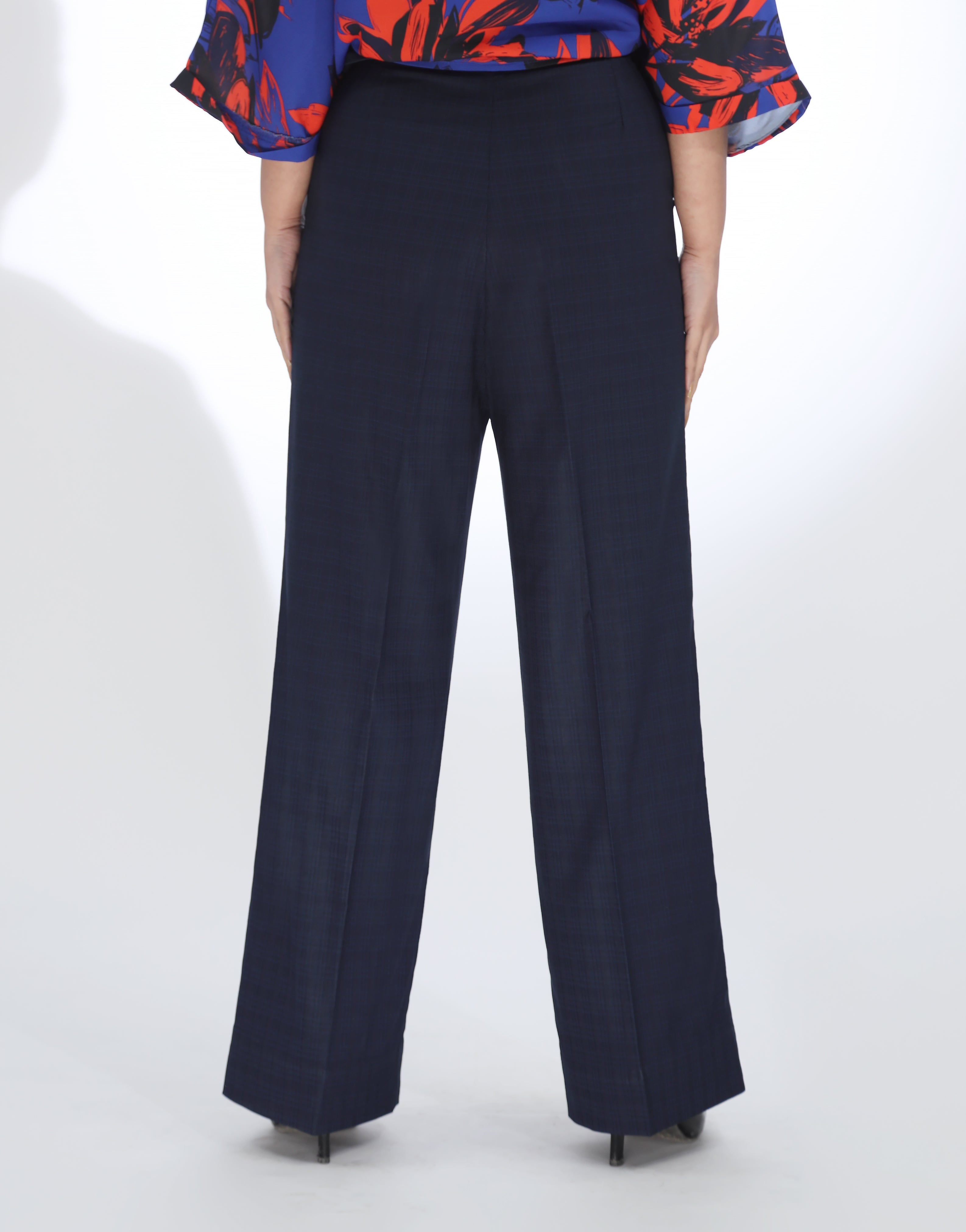 Stormproof (Wide Leg Checked Dress Pant Navy Blue)