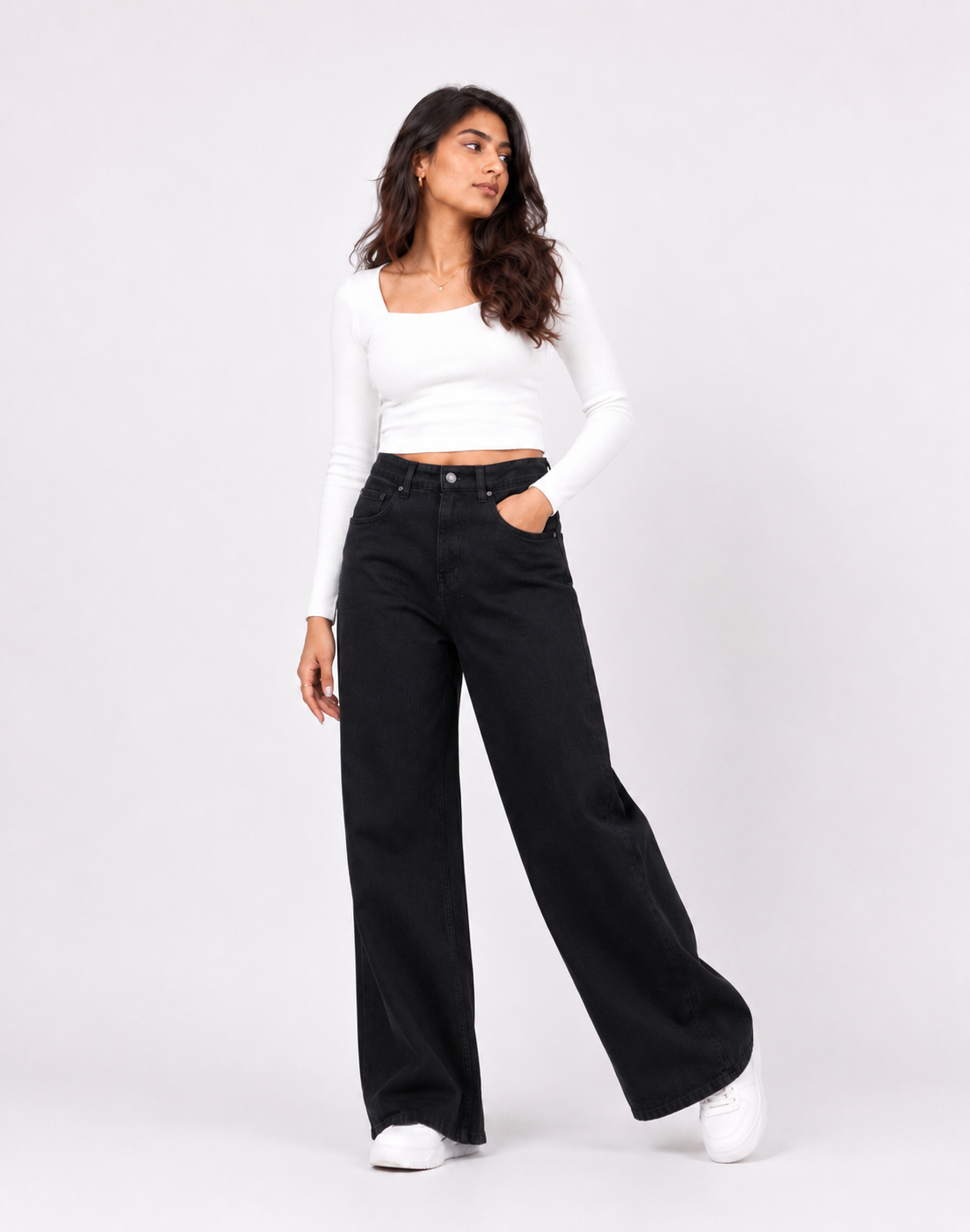 High Rise Wide Leg Jeans Black