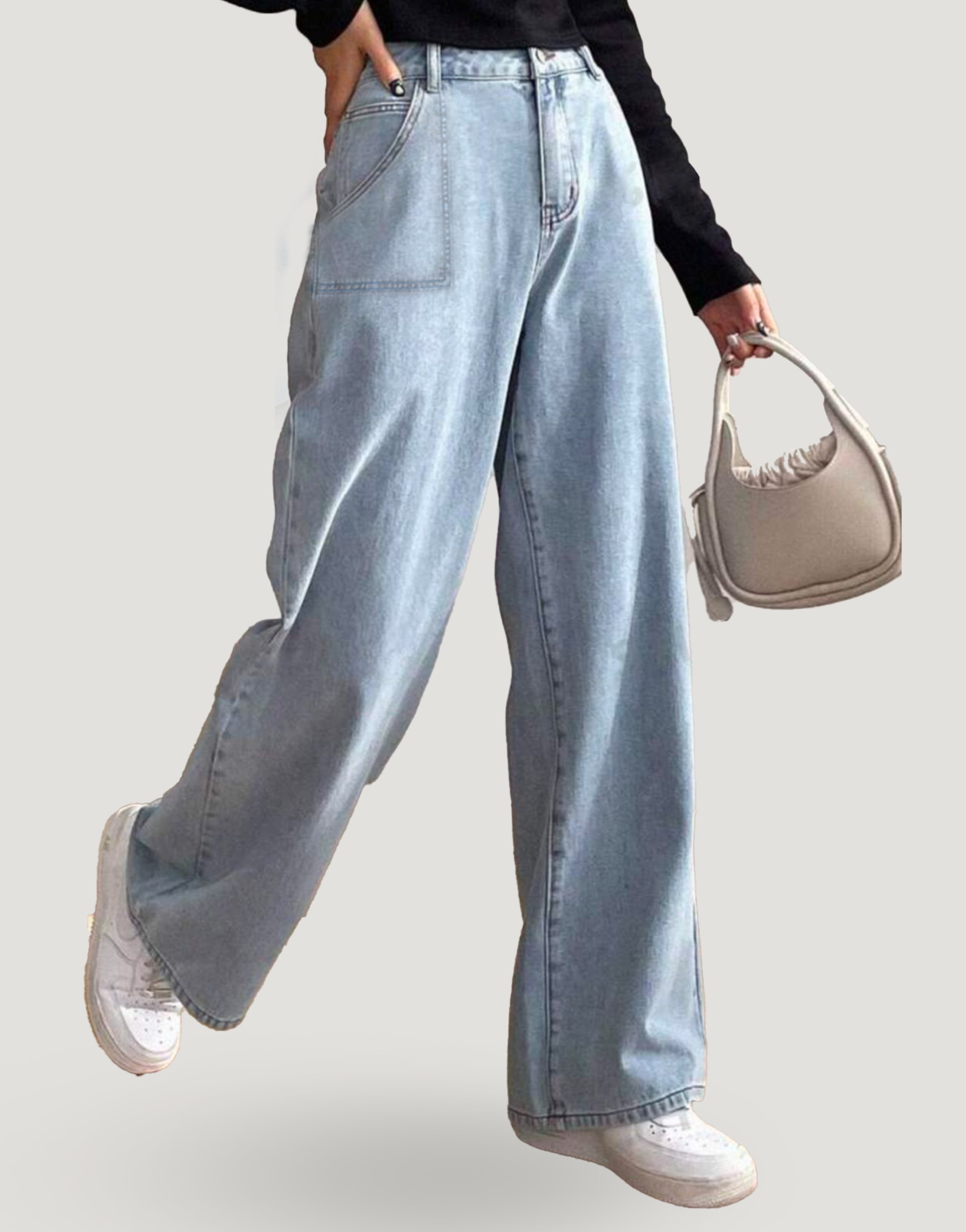 Wide Leg Flap Pocket Jeans Light Blue Minor Fault