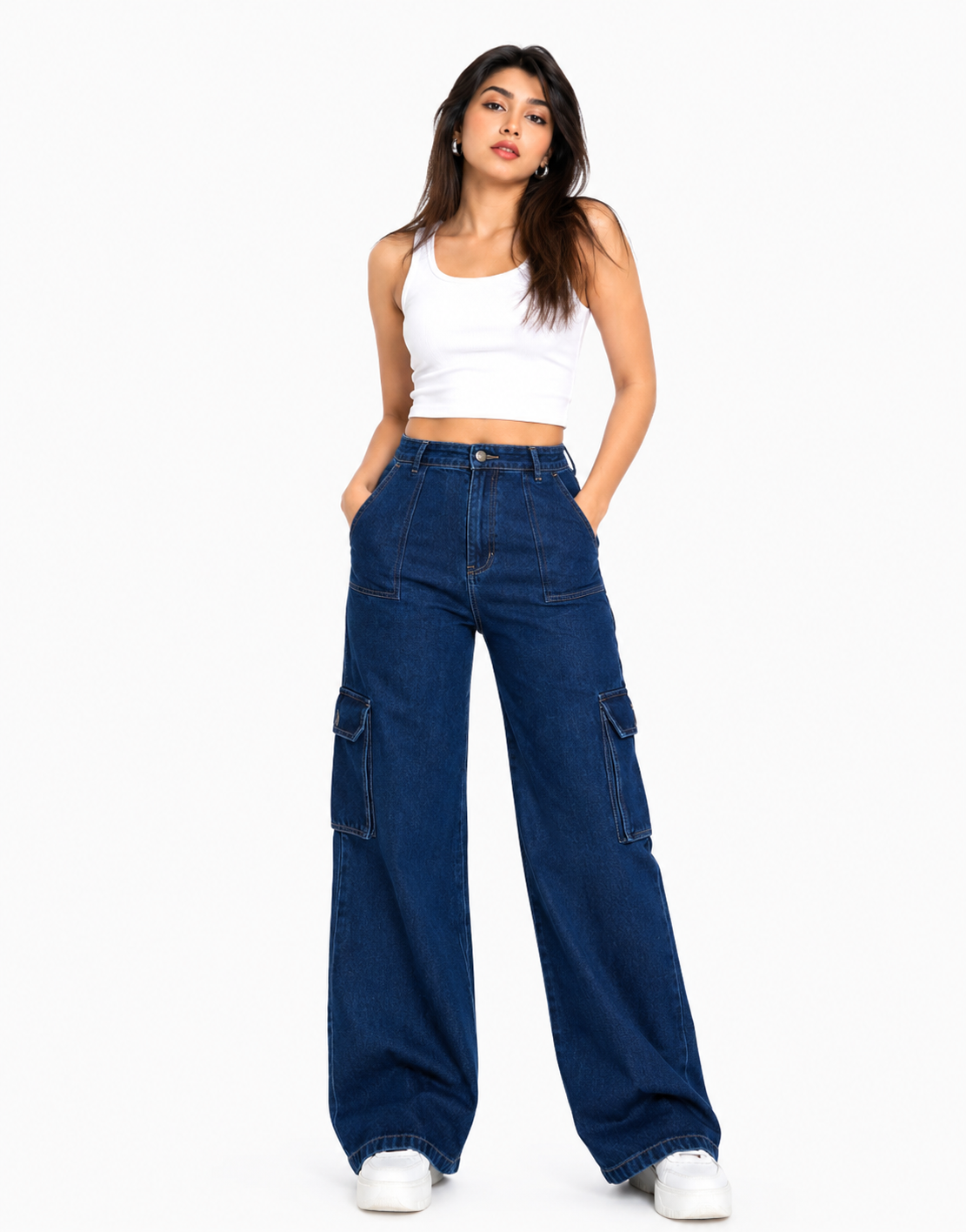 Wide Leg Flap Pocket Cargo Indigo