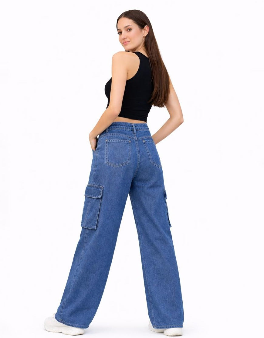 Wide Leg Flap Cargo Dark Blue
