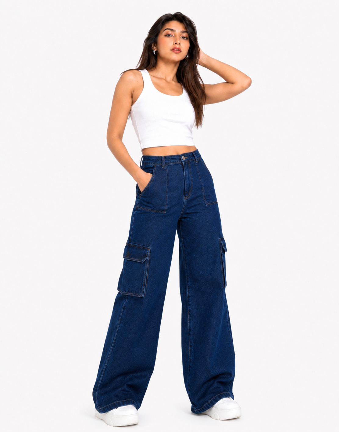 Wide Leg Flap Pocket Cargo Indigo