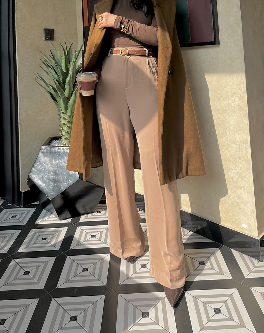 Beige Wide Leg Pants