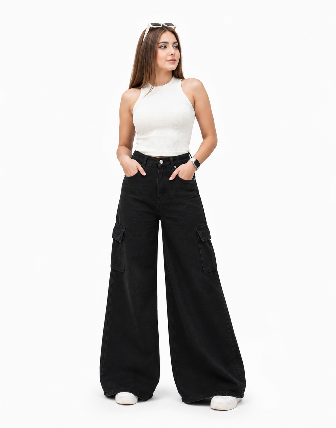 Wide Leg Jeans Cargo Black
