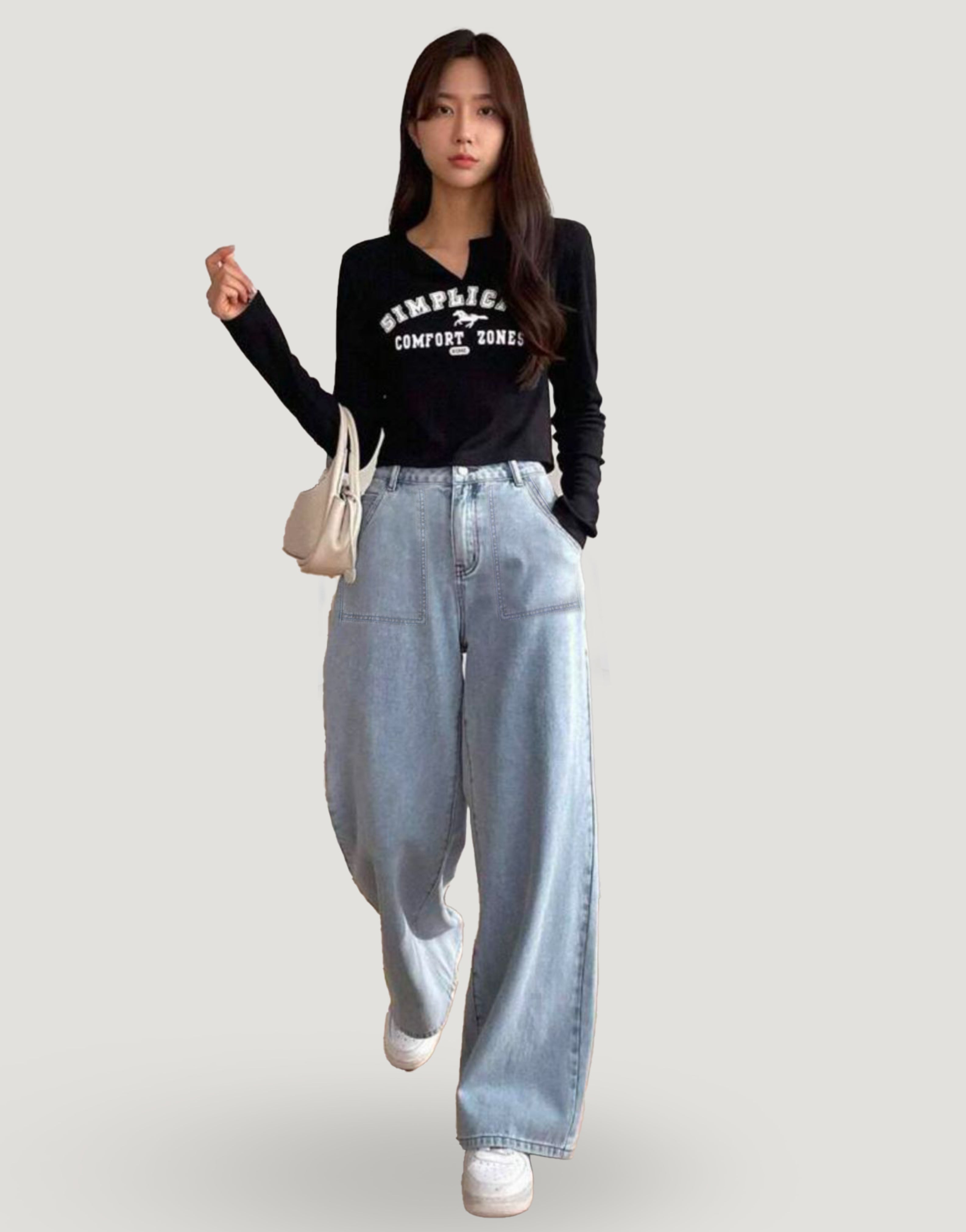 Wide Leg Flap Pocket Jeans Light Blue Minor Fault