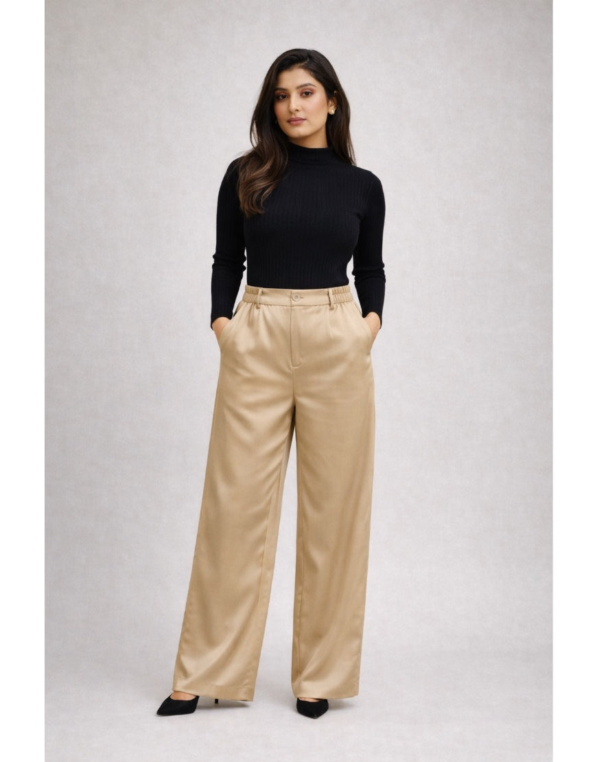 Beige Premium Wide Leg Pants