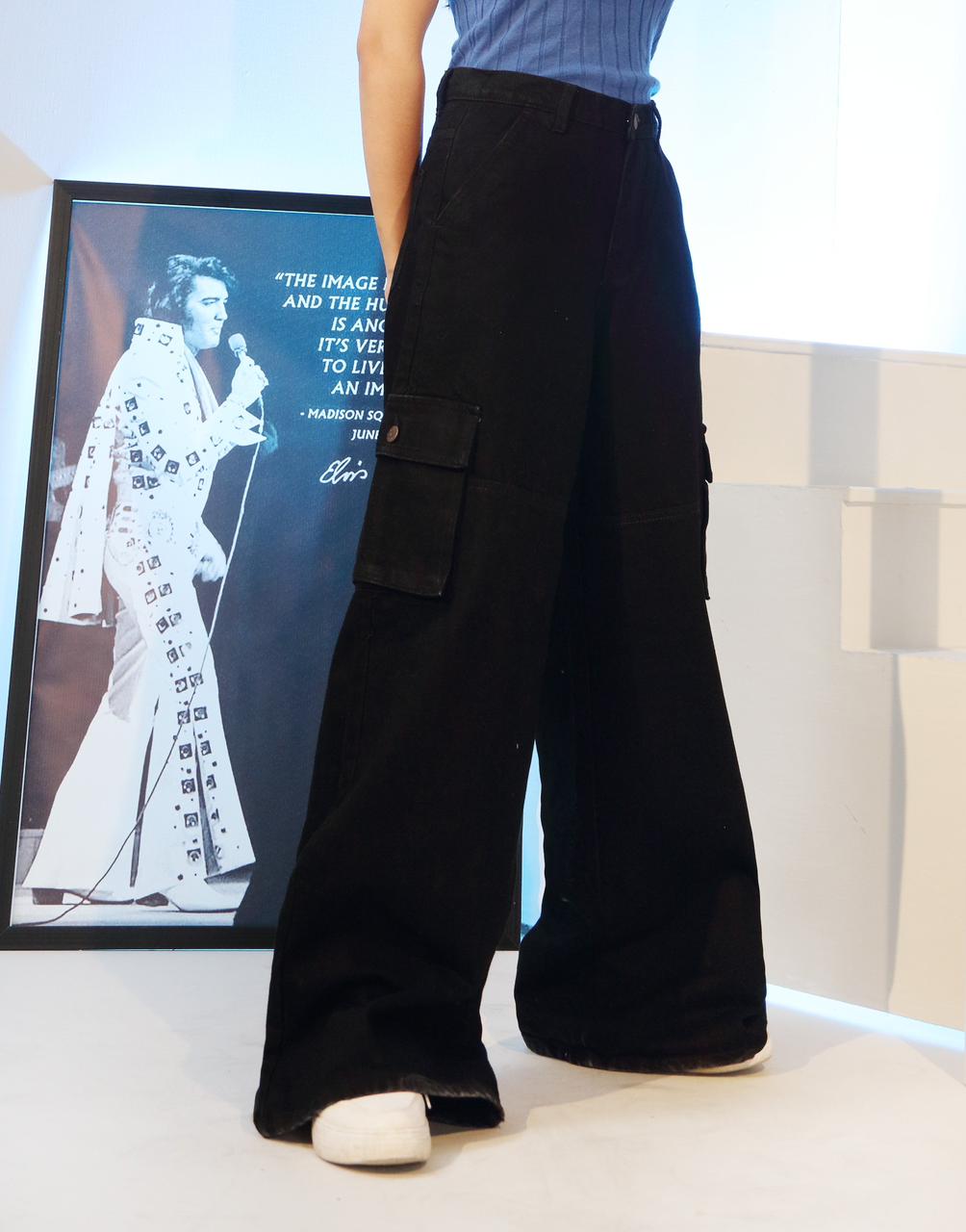 Wide Leg Jeans Cargo Black
