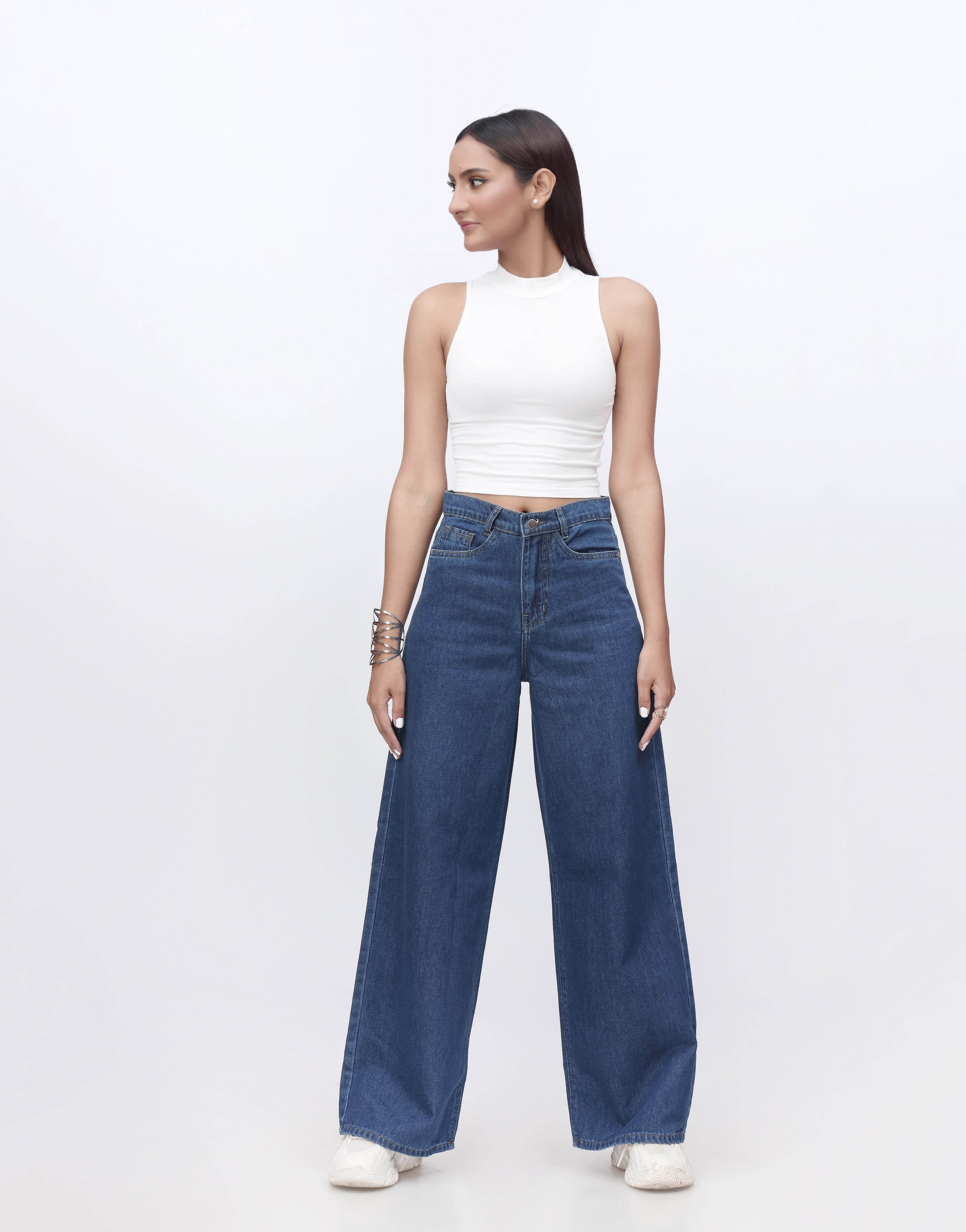 High Rise Wide Leg Jeans Dark Wash