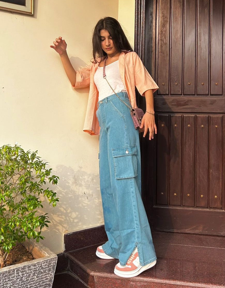 Wide Cargo Flap Pocket in Ocean Blue