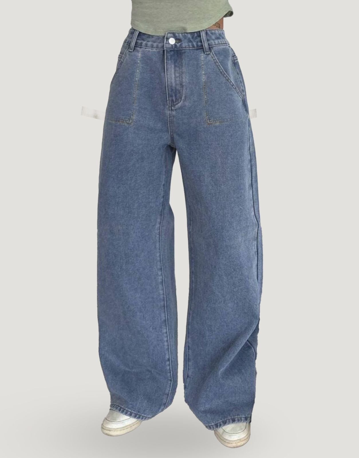 Wide Leg Flap Pocket Jeans Mid Blue