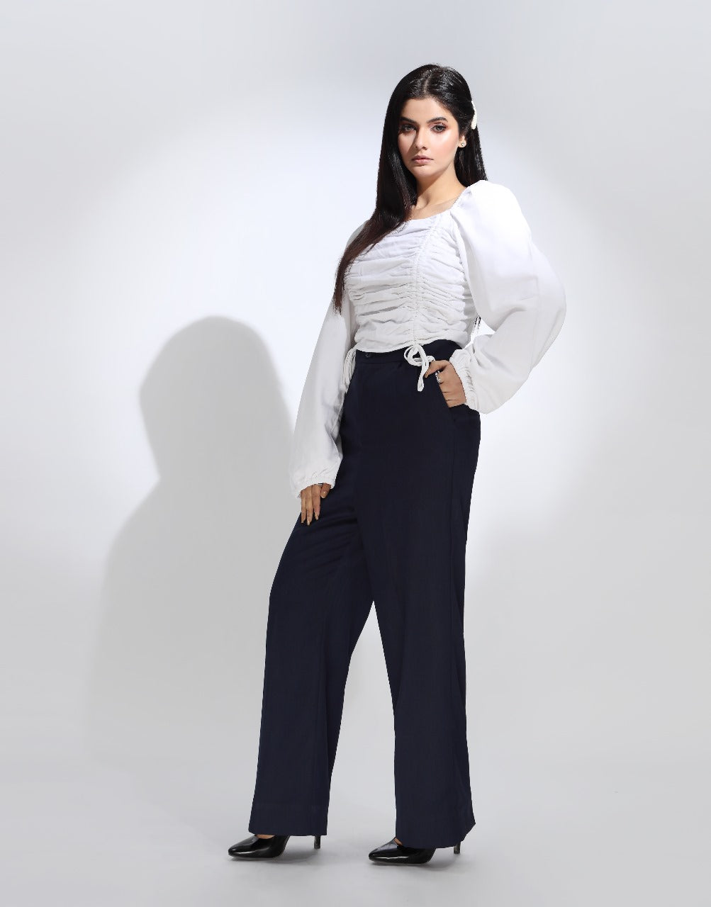 The Midnight Resolve (Wide Leg Pleated Dress Pants Navy Blue)