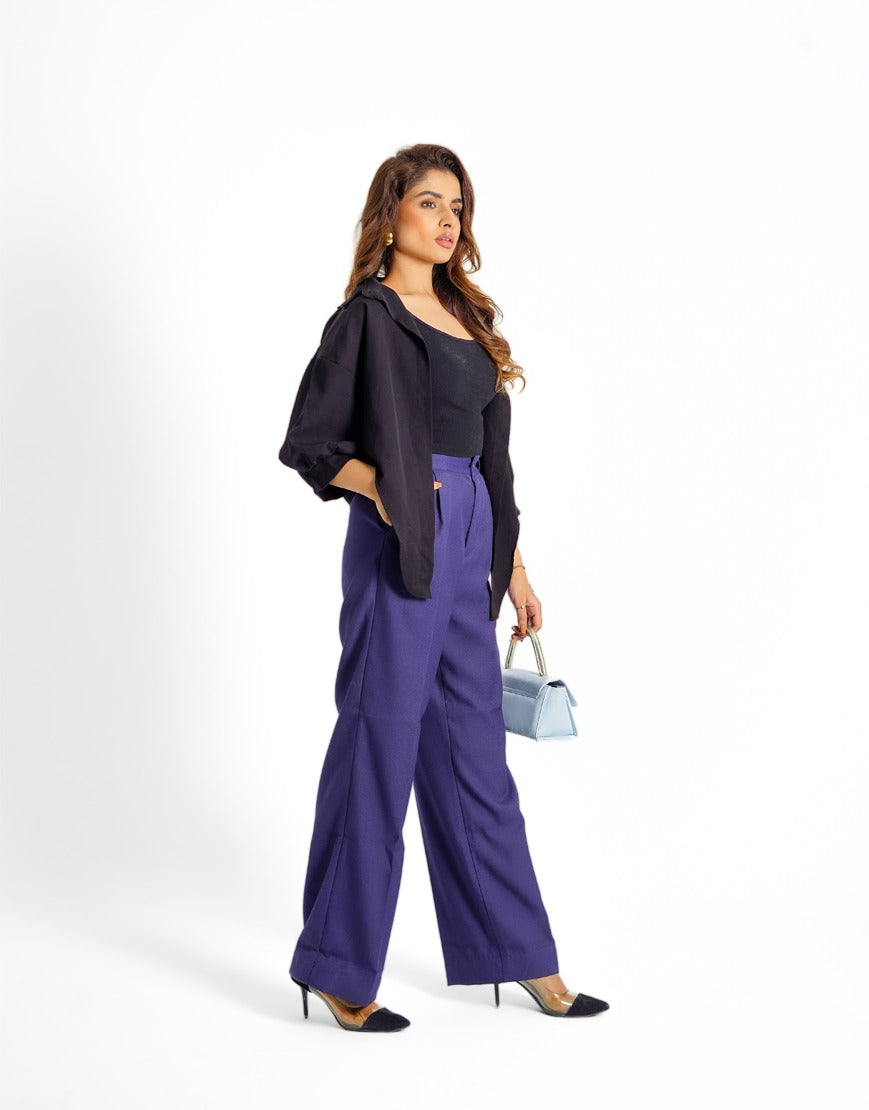 The Midnight Resolve (Wide Leg Pleated Dress Pants Navy Blue)