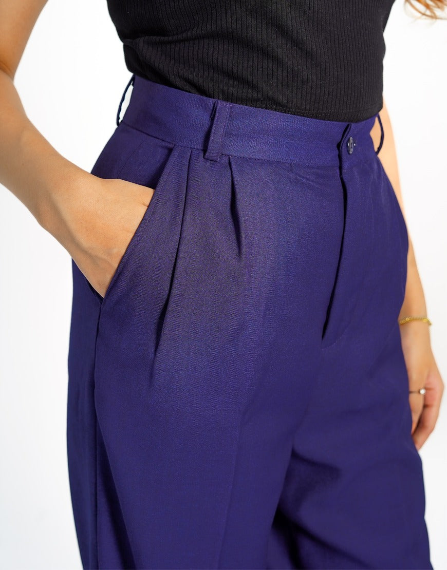 The Midnight Resolve (Wide Leg Pleated Dress Pants Navy Blue)