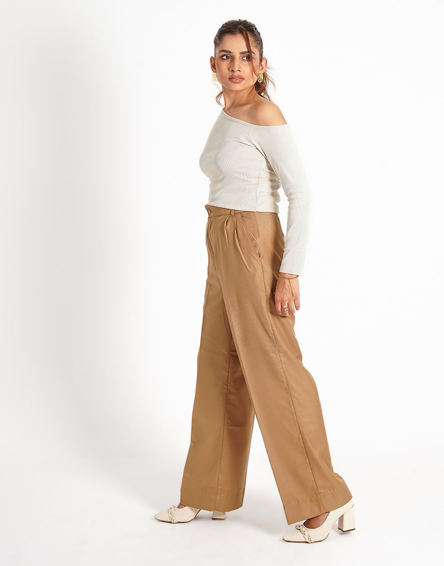 The Resilient Pleat (Wide Leg Double Pleated Dress Pant Beige)