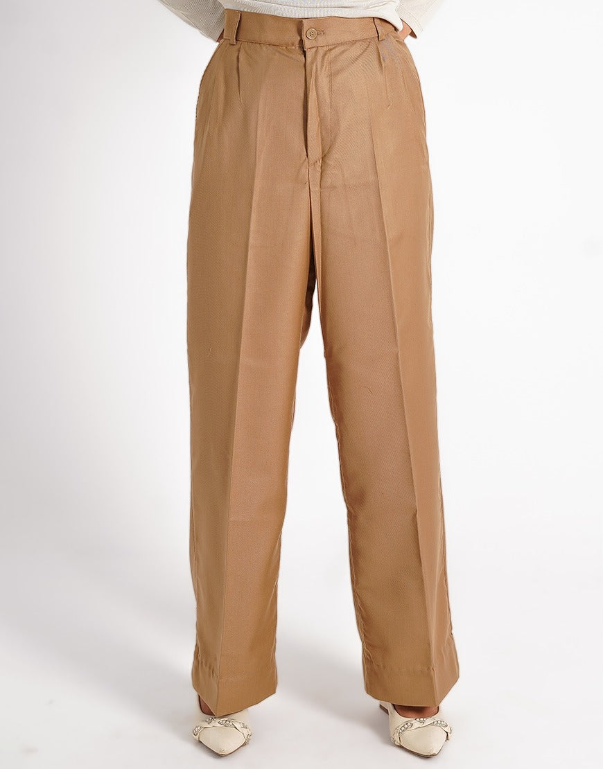 The Resilient Pleat (Wide Leg Double Pleated Dress Pant Beige)