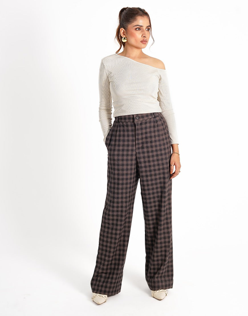 Quiet Strength (Wide Leg Pleated Checked Dress Pant Brown)