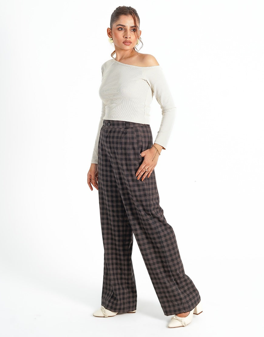 Quiet Strength (Wide Leg Pleated Checked Dress Pant Brown)