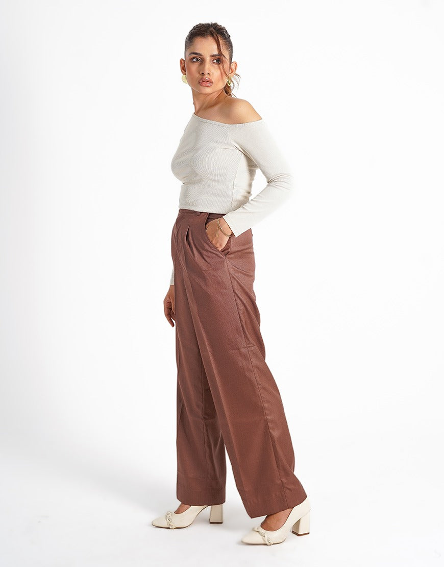 Soulwoven (Wide Leg Box Pleated Dress Pant Brown)