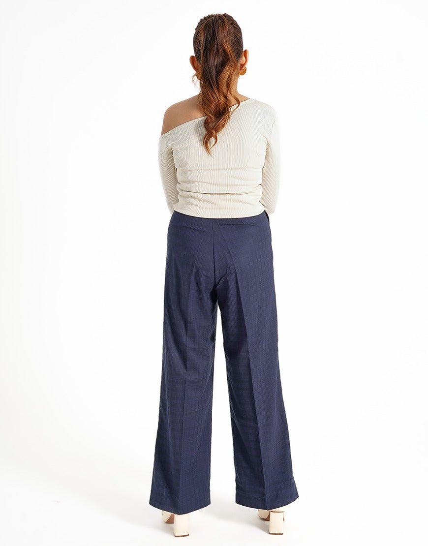 Stormproof (Wide Leg Checked Dress Pant Navy Blue)