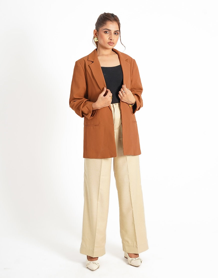 Mended Grace (Side Pleated Wide Leg Dress Pants Light Beige)