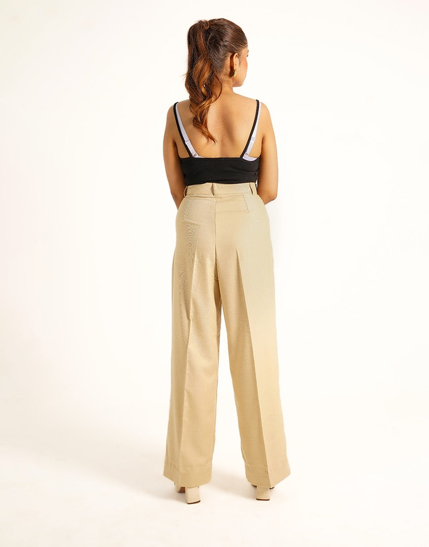 Mended Grace (Side Pleated Wide Leg Dress Pants Light Beige)