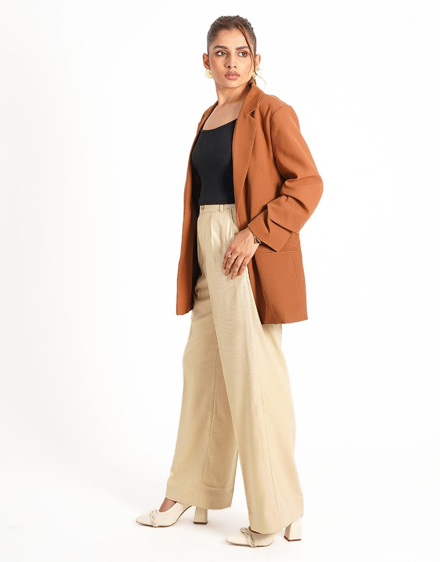 Mended Grace (Side Pleated Wide Leg Dress Pants Light Beige)