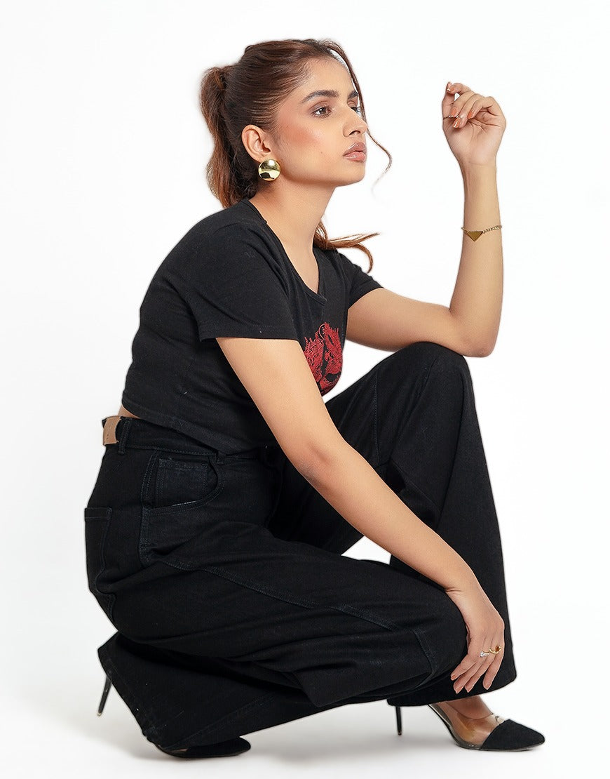 High Rise Jet Black Barrel Jeans