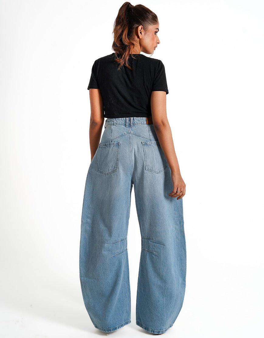 High Rise Light Wash Barrel Jeans