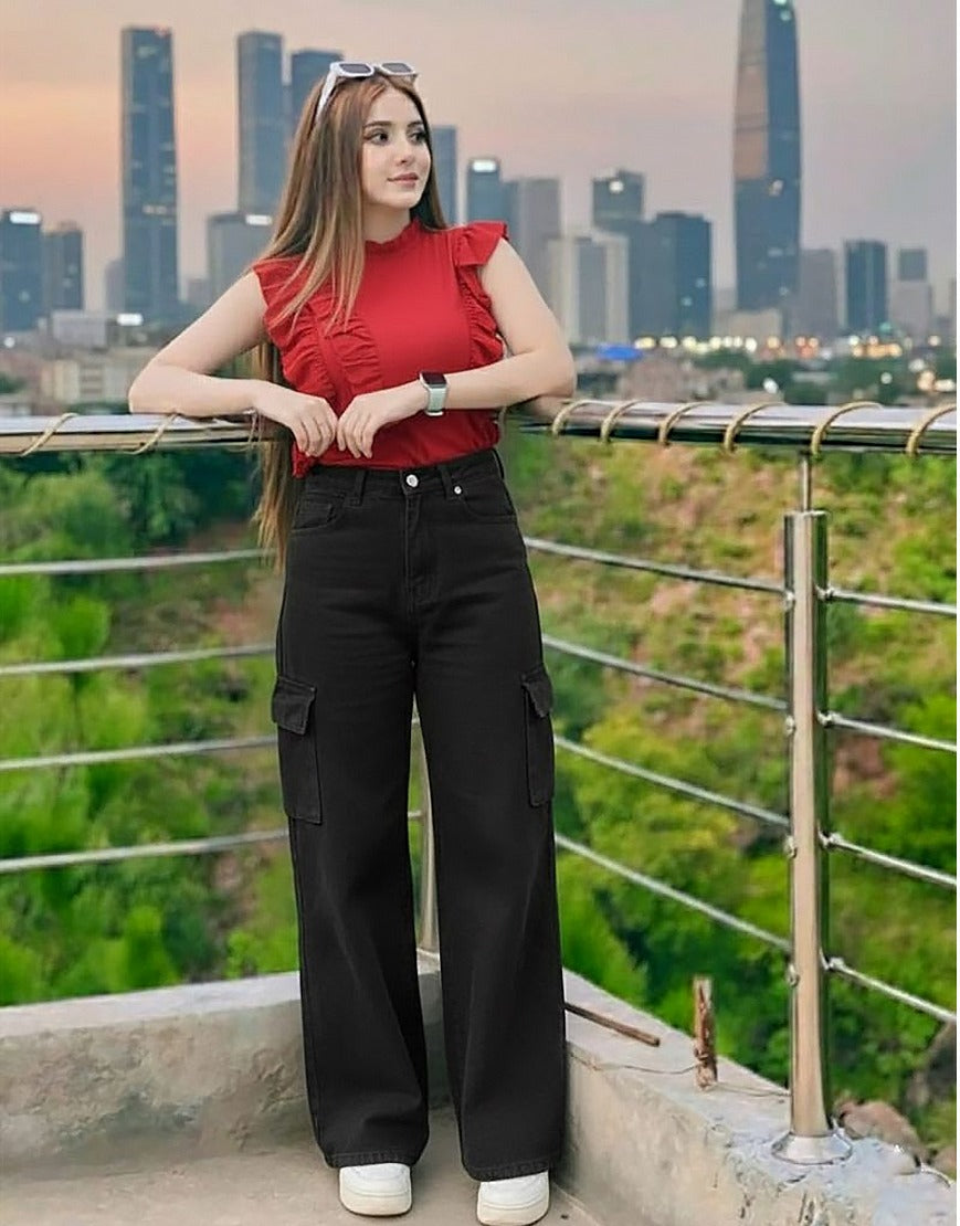 Wide Leg Jeans Cargo Black