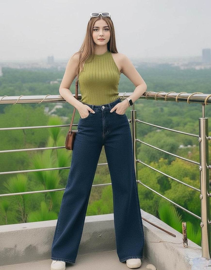 High Rise Wide Leg Jeans Royal Blue